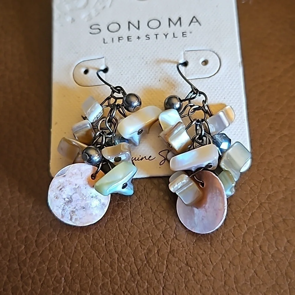 3/$30 SONOMA Cluster Shell Beaded Dangle Hook Festival Earrings